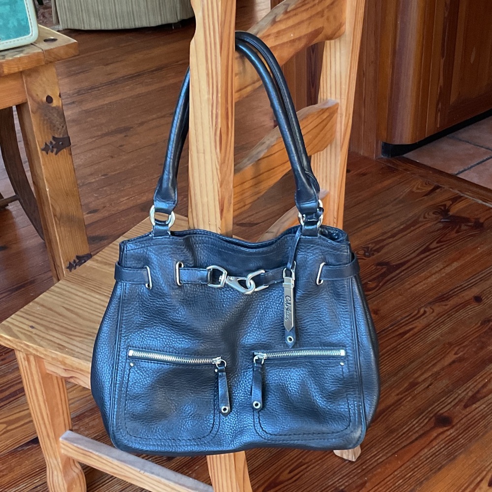 Cole Haan Black Leather Shoulder Bag with Silver Details